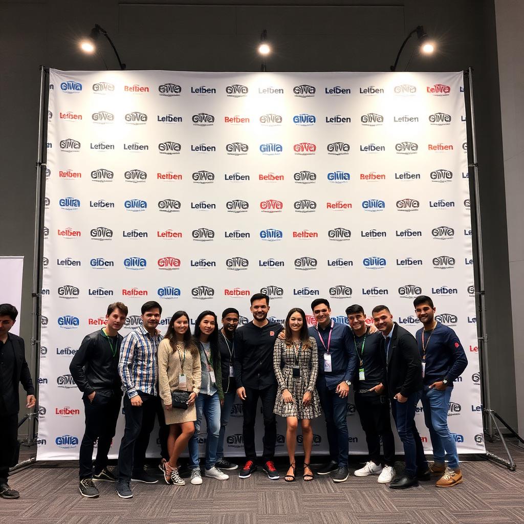 Fondo de prensa con logos repetidos instalado en evento