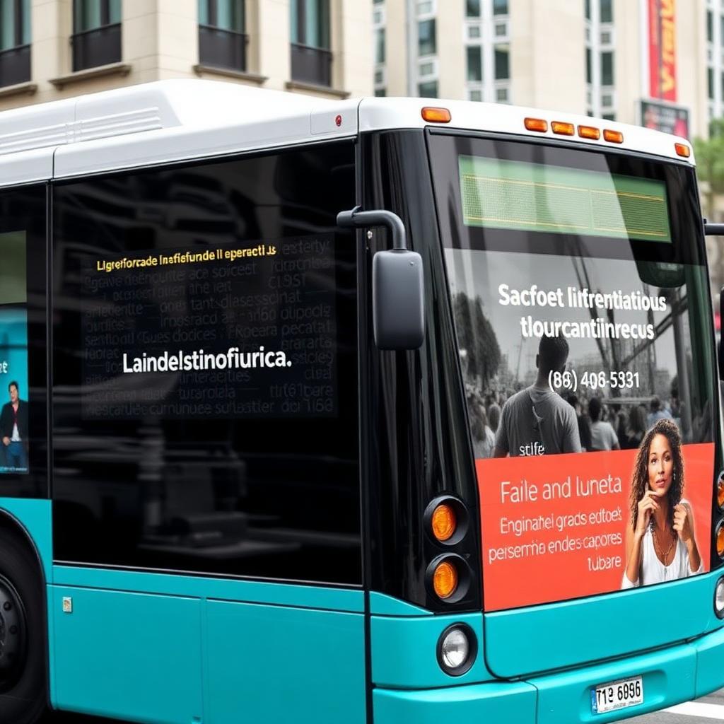 Colectivo con vinilo microperforado publicitario aplicado en la luneta trasera