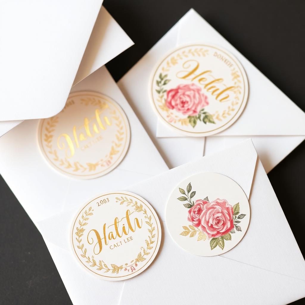 Stickers elegantes para casamientos con dorado y flores