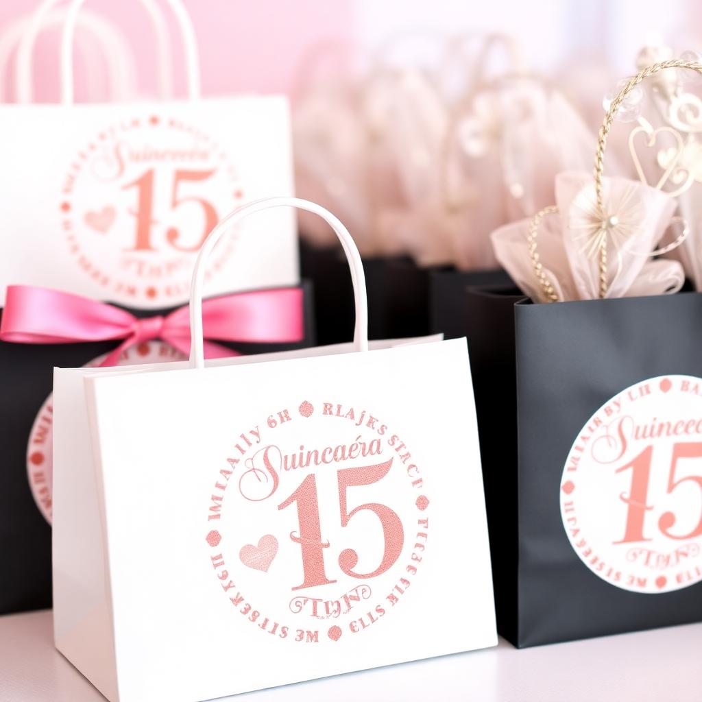 Stickers personalizados para cumpleaños de 15 en bolsas de souvenirs