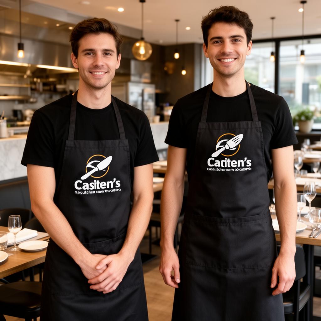 Personal gastronómico con delantales y remeras personalizadas