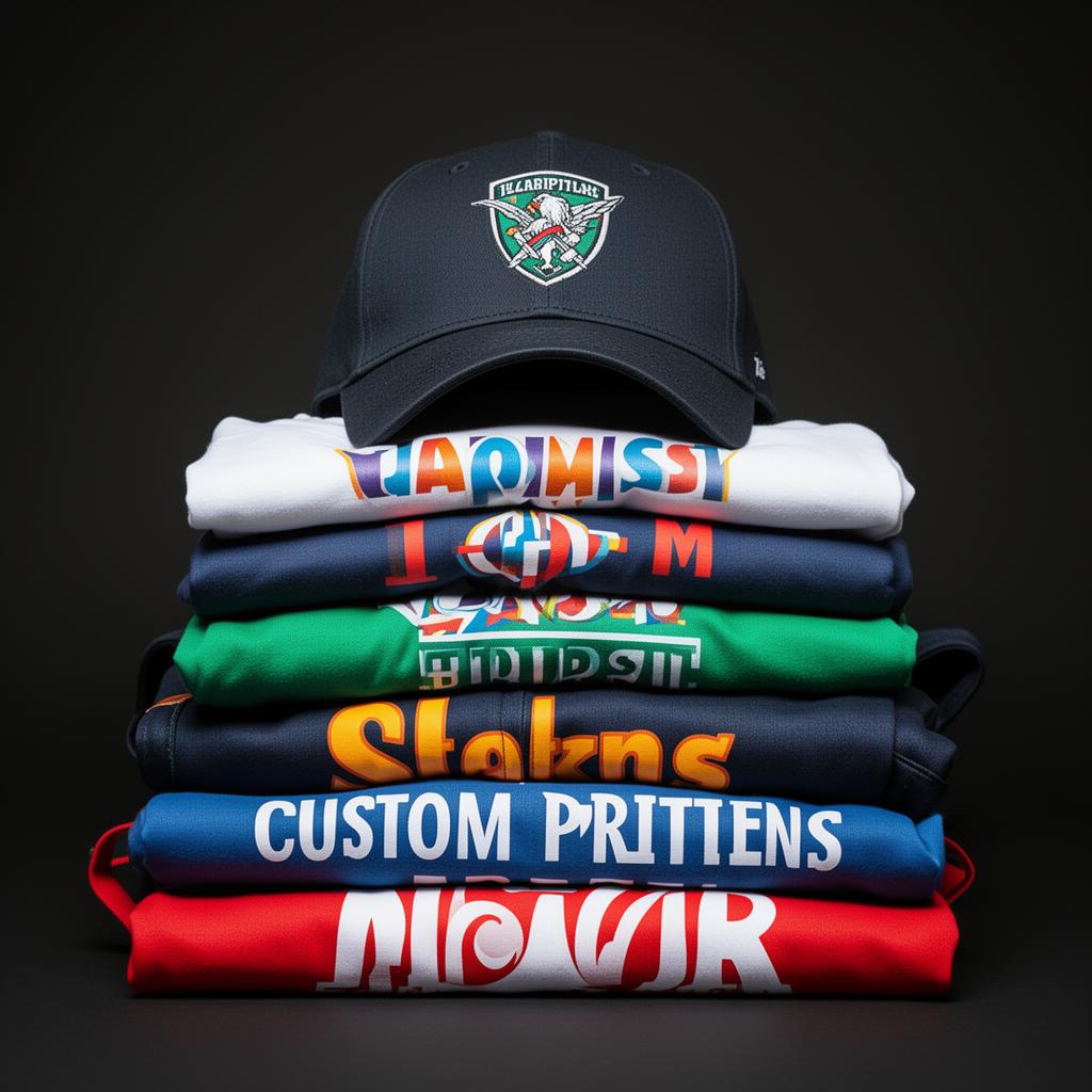 Pila de prendas estampadas con DTG en colores fuertes